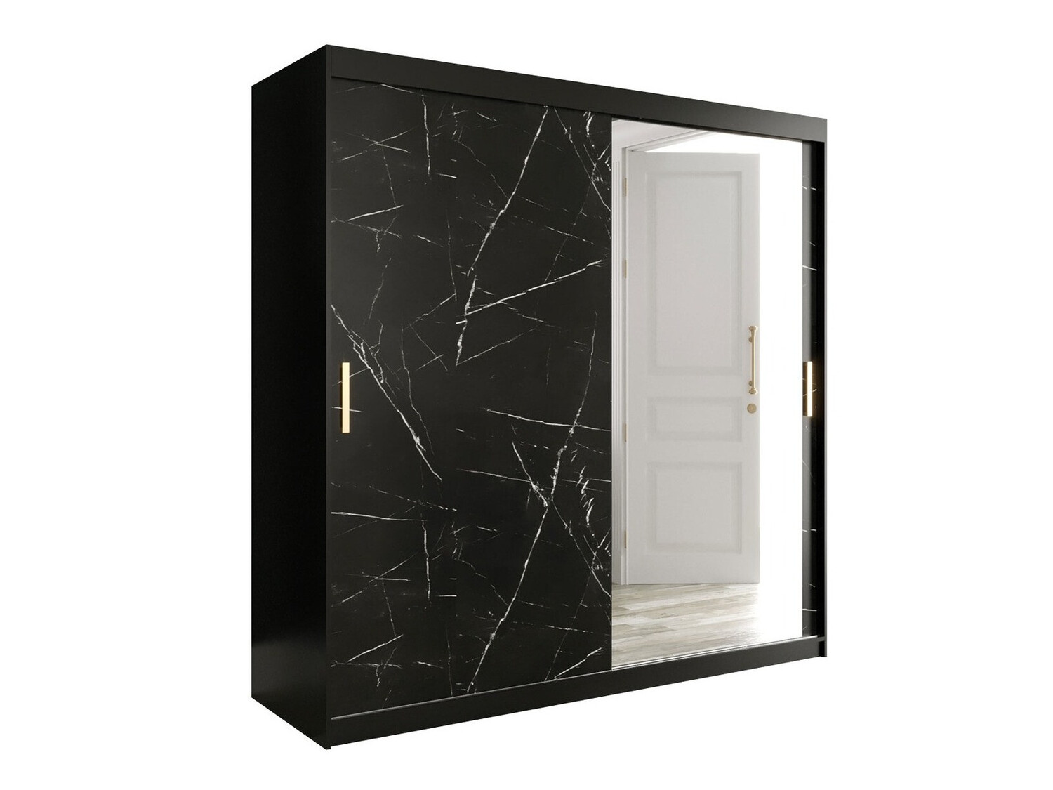 Gardróbszekrény Hartford 262 (Matt fekete + Fekete márvány)