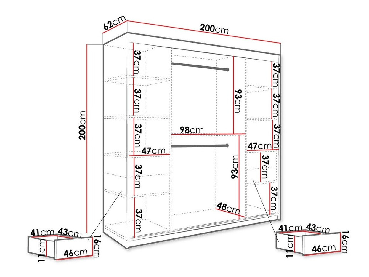Gardróbszekrény Hartford 262 (Matt fekete + Fekete márvány)