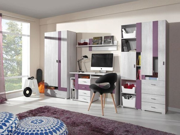 Könyvespolc Omaha D127 (Fehérített fenyő + Lila)