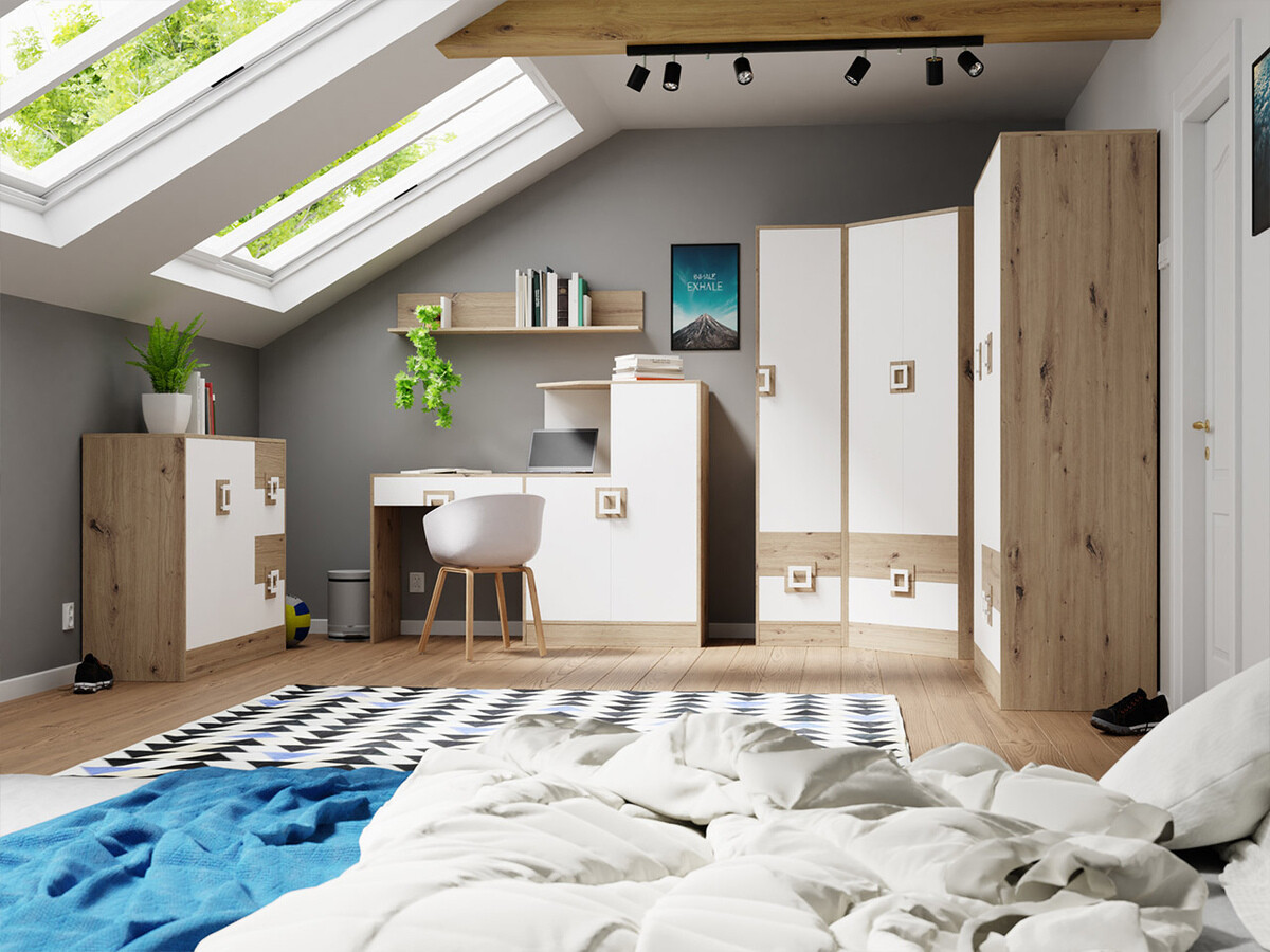 Sarokszekrény Tolfere 102 (Világos tölgy + Fehér)