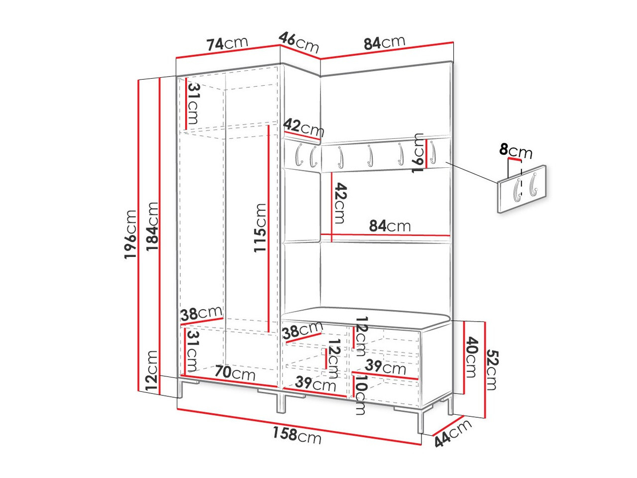 Előszoba garnitúra Nomal I (Fekete)
