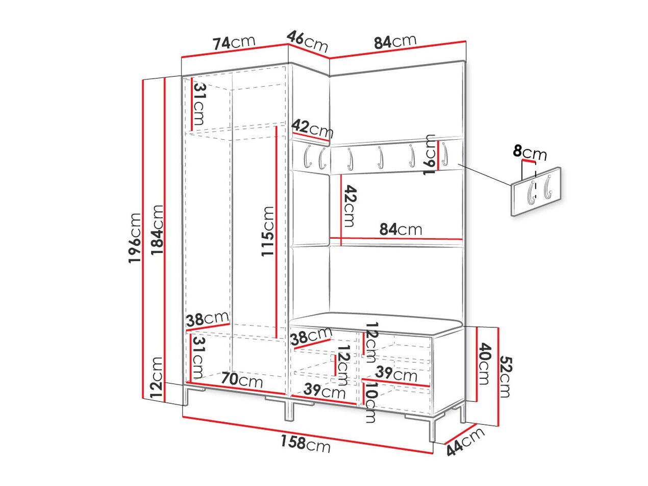 Előszoba garnitúra Tivsoa 100 (Craft tölgy)