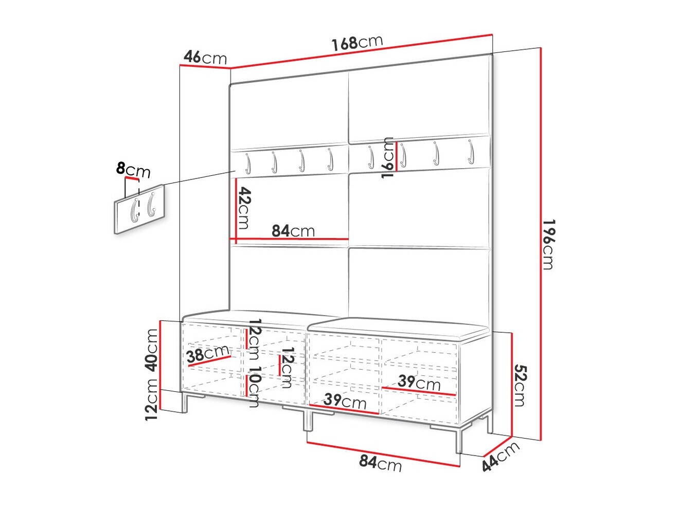 Előszoba garnitúra Nomal II (Fehér)