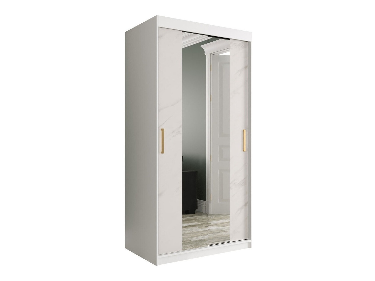 Gardróbszekrény Hartford 252 (Matt fehér + Fehér márvány)