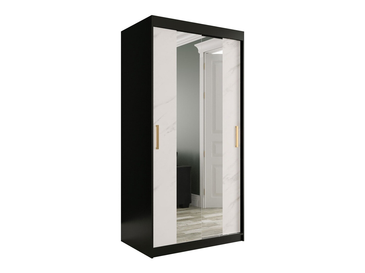 Gardróbszekrény Hartford 252 (Matt fekete + Fehér márvány)