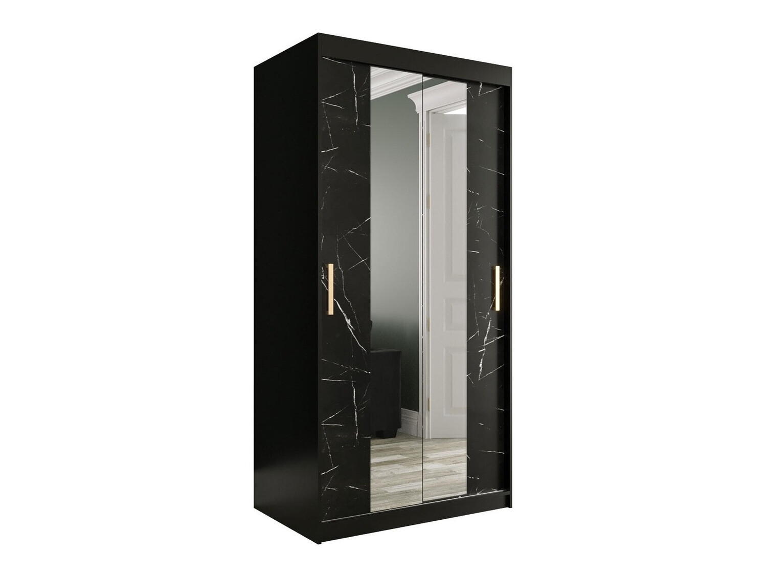 Gardróbszekrény Hartford 252 (Matt fekete + Fekete márvány)
