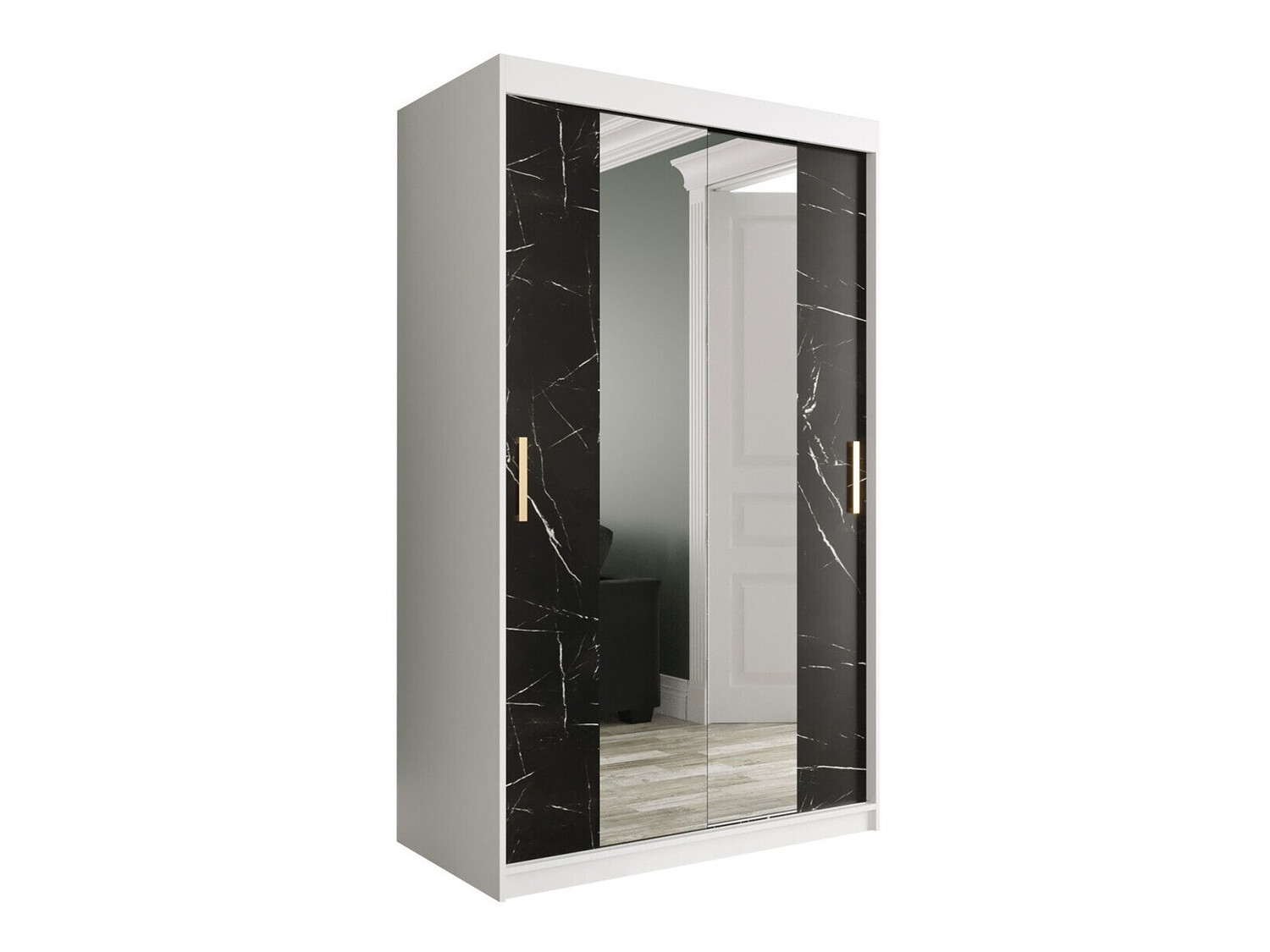 Gardróbszekrény Hartford 253 (Matt fehér + Fekete márvány)