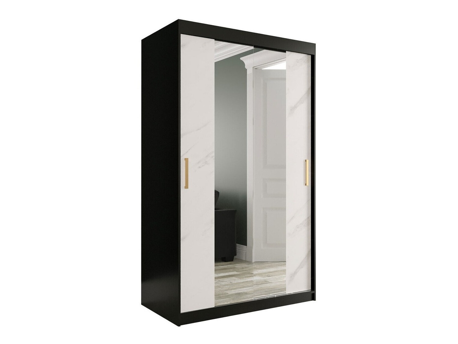 Gardróbszekrény Hartford 253 (Matt fekete + Fehér márvány)