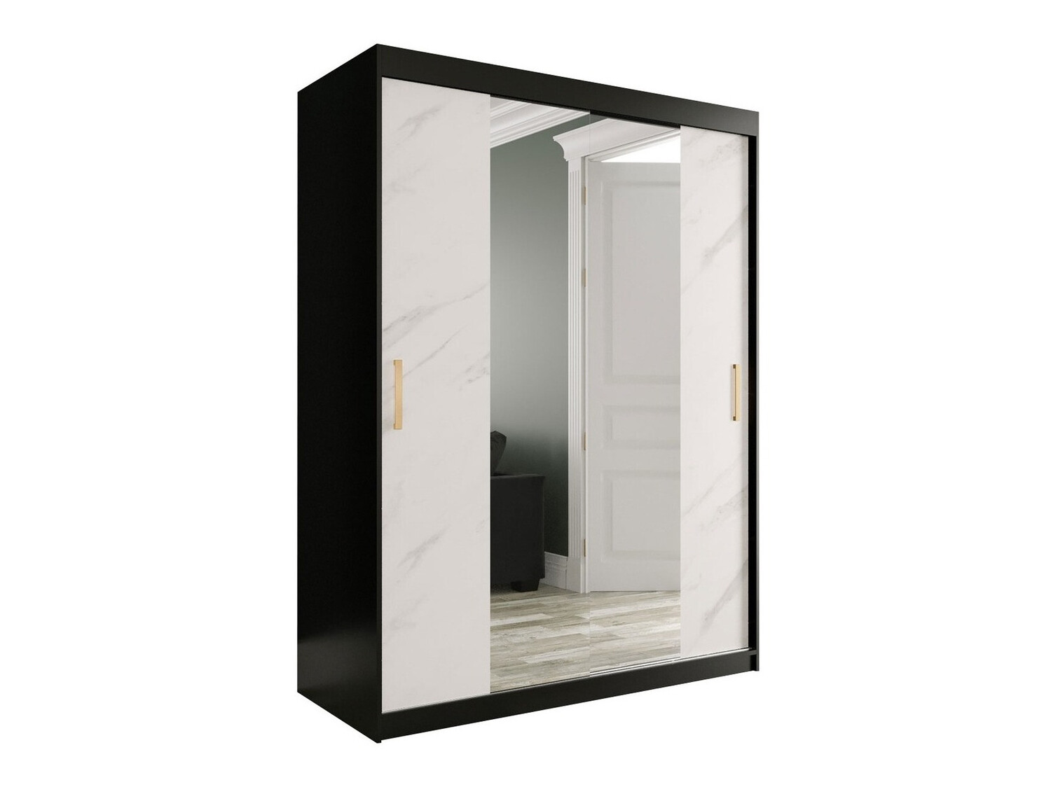 Gardróbszekrény Hartford 254 (Matt fekete + Fehér márvány)