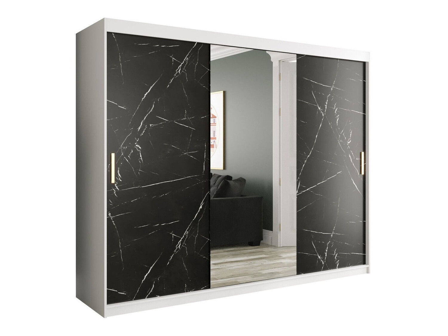 Gardróbszekrény Hartford 257 (Matt fehér + Fekete márvány)