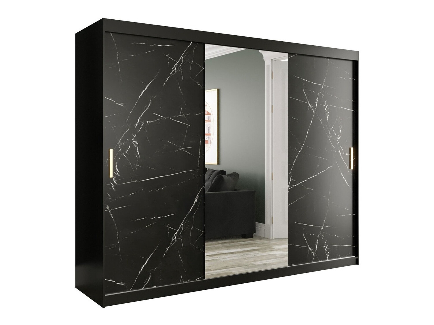 Gardróbszekrény Hartford 257 (Matt fekete + Fekete márvány)