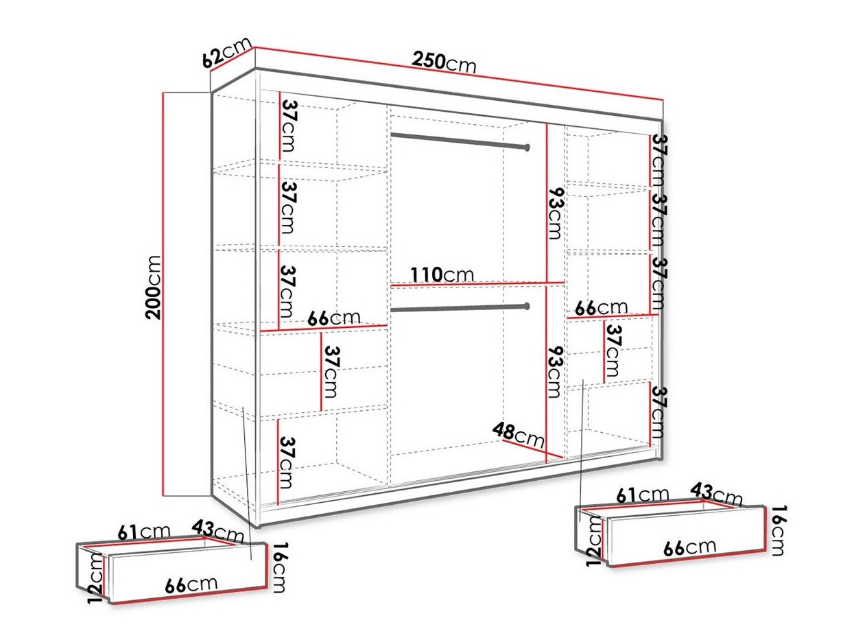 Gardróbszekrény Hartford 257 (Matt fekete + Fekete márvány)