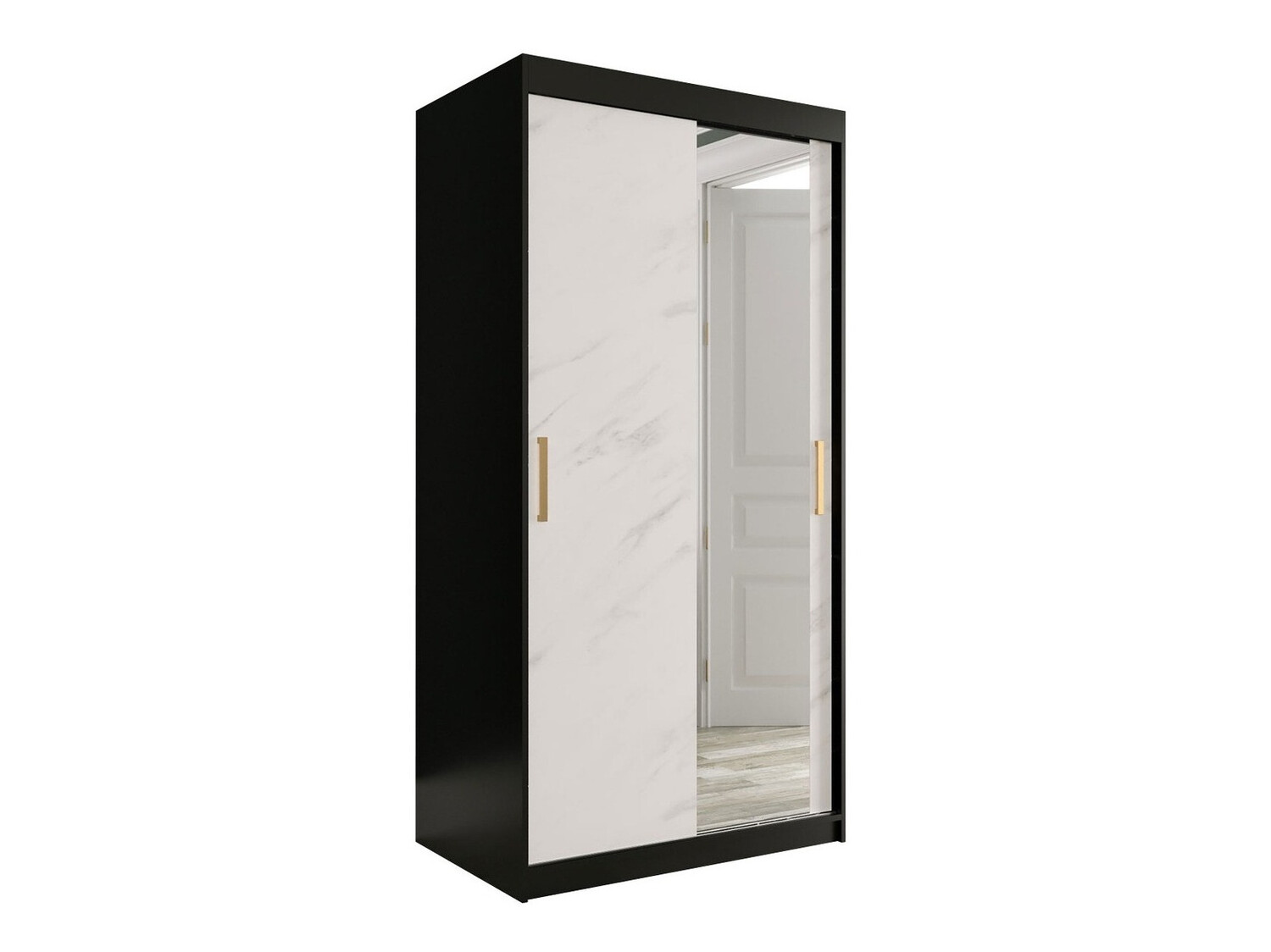 Gardróbszekrény Hartford 258 (Matt fekete + Fehér márvány)