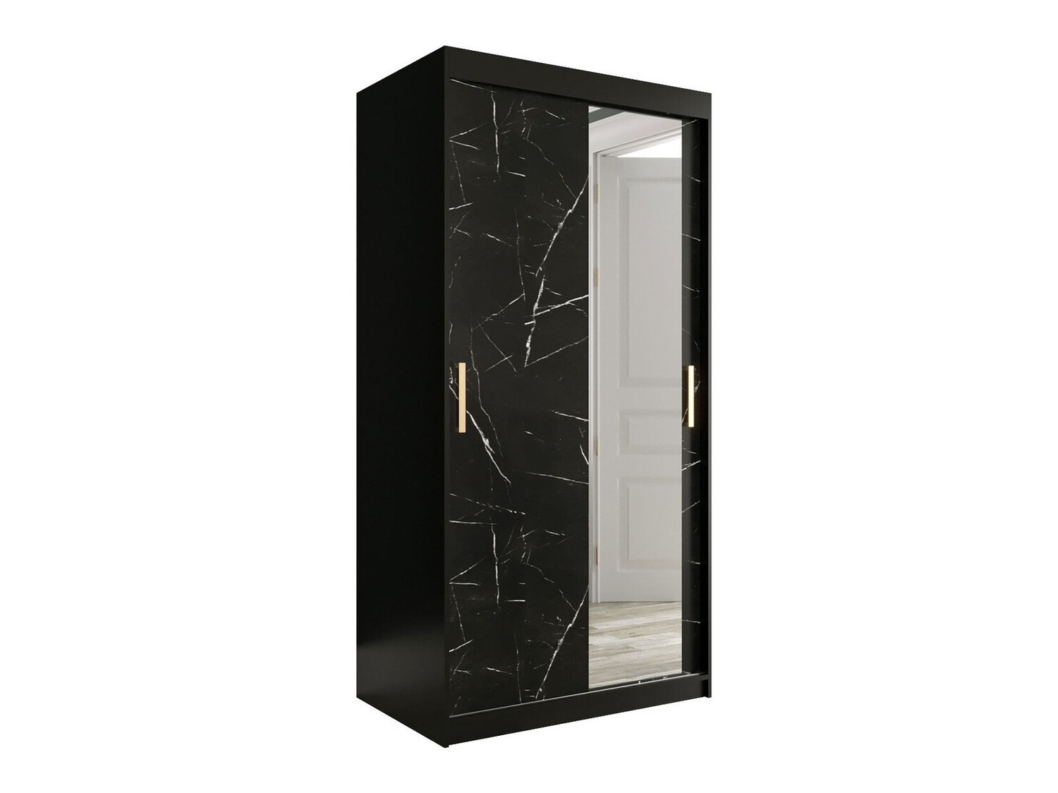 Gardróbszekrény Hartford 258 (Matt fekete + Fekete márvány)