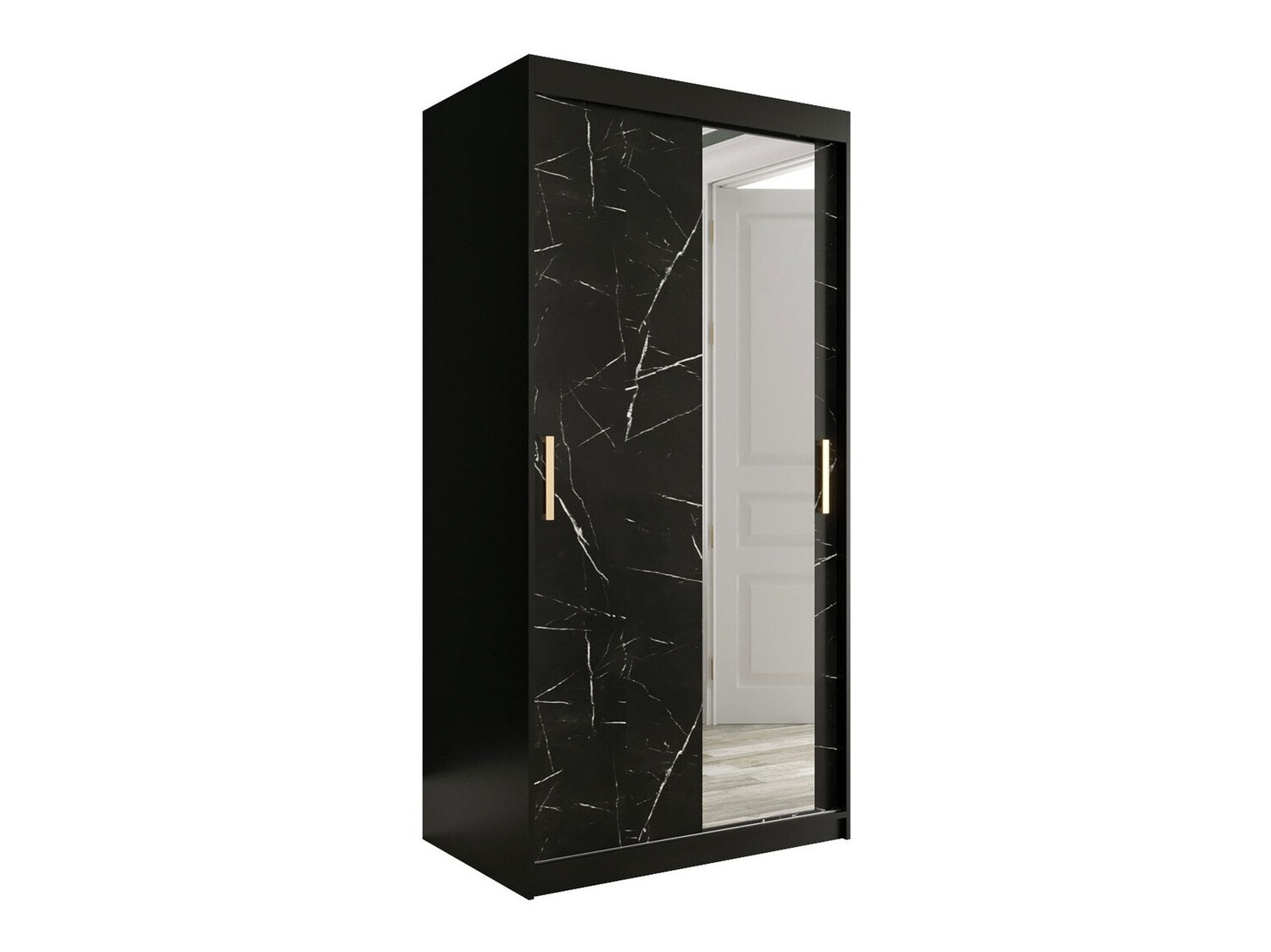 Gardróbszekrény Hartford 258 (Matt fekete + Fekete márvány)