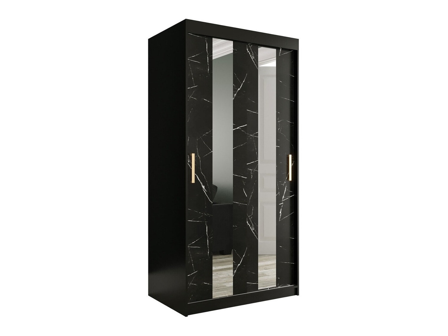 Gardróbszekrény Hartford 240 (Matt fekete + Fekete márvány)