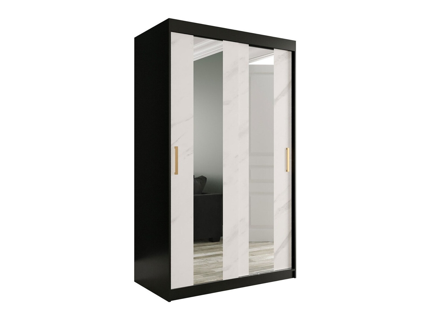 Gardróbszekrény Hartford 241 (Matt fekete + Fehér márvány)