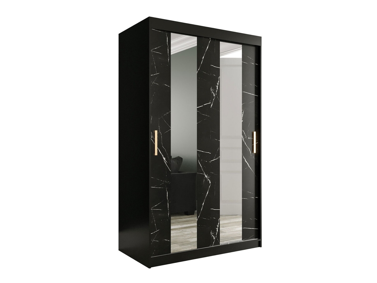 Gardróbszekrény Hartford 241 (Matt fekete + Fekete márvány)