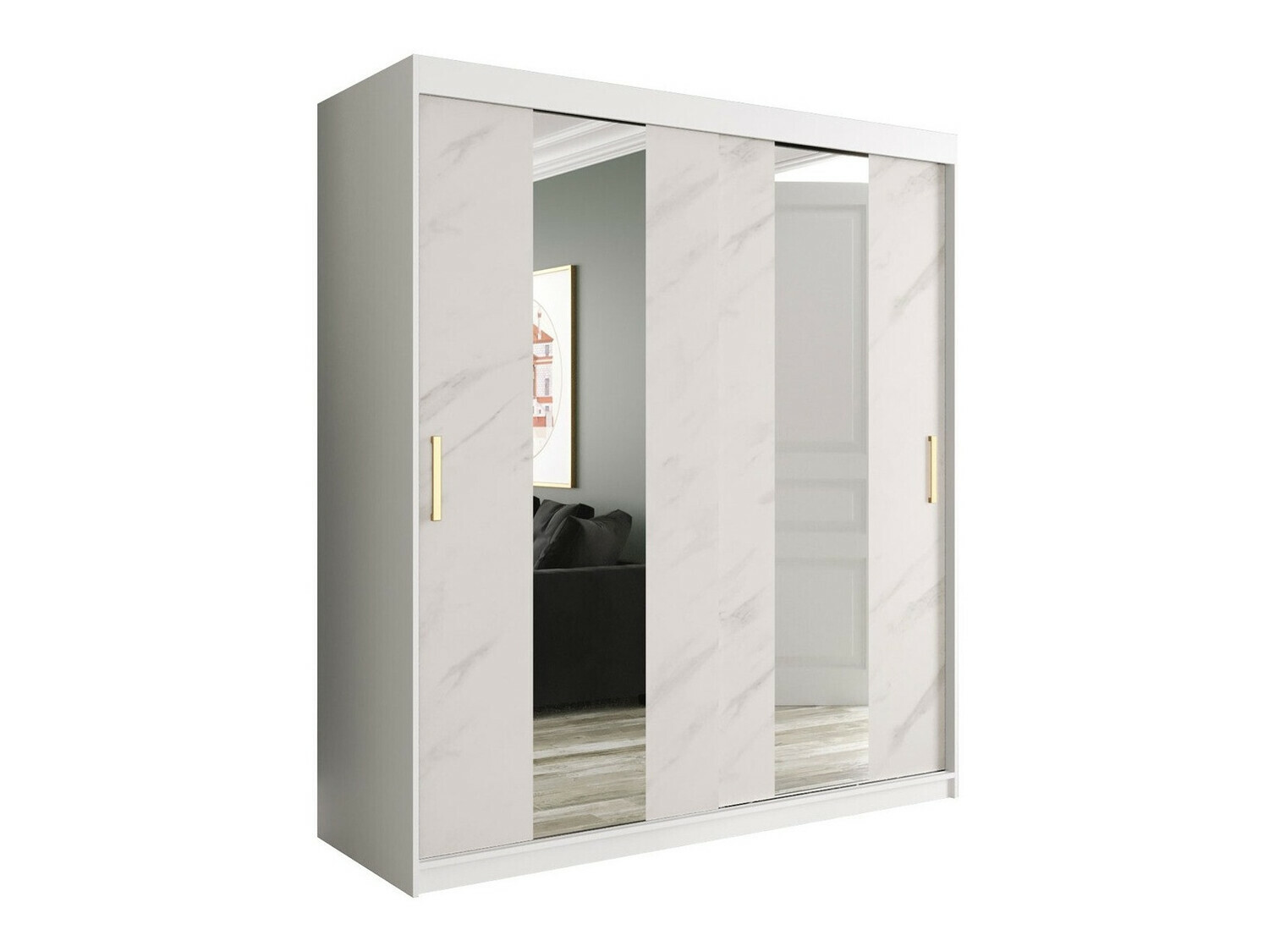 Gardróbszekrény Hartford 243 (Matt fehér + Fehér márvány)