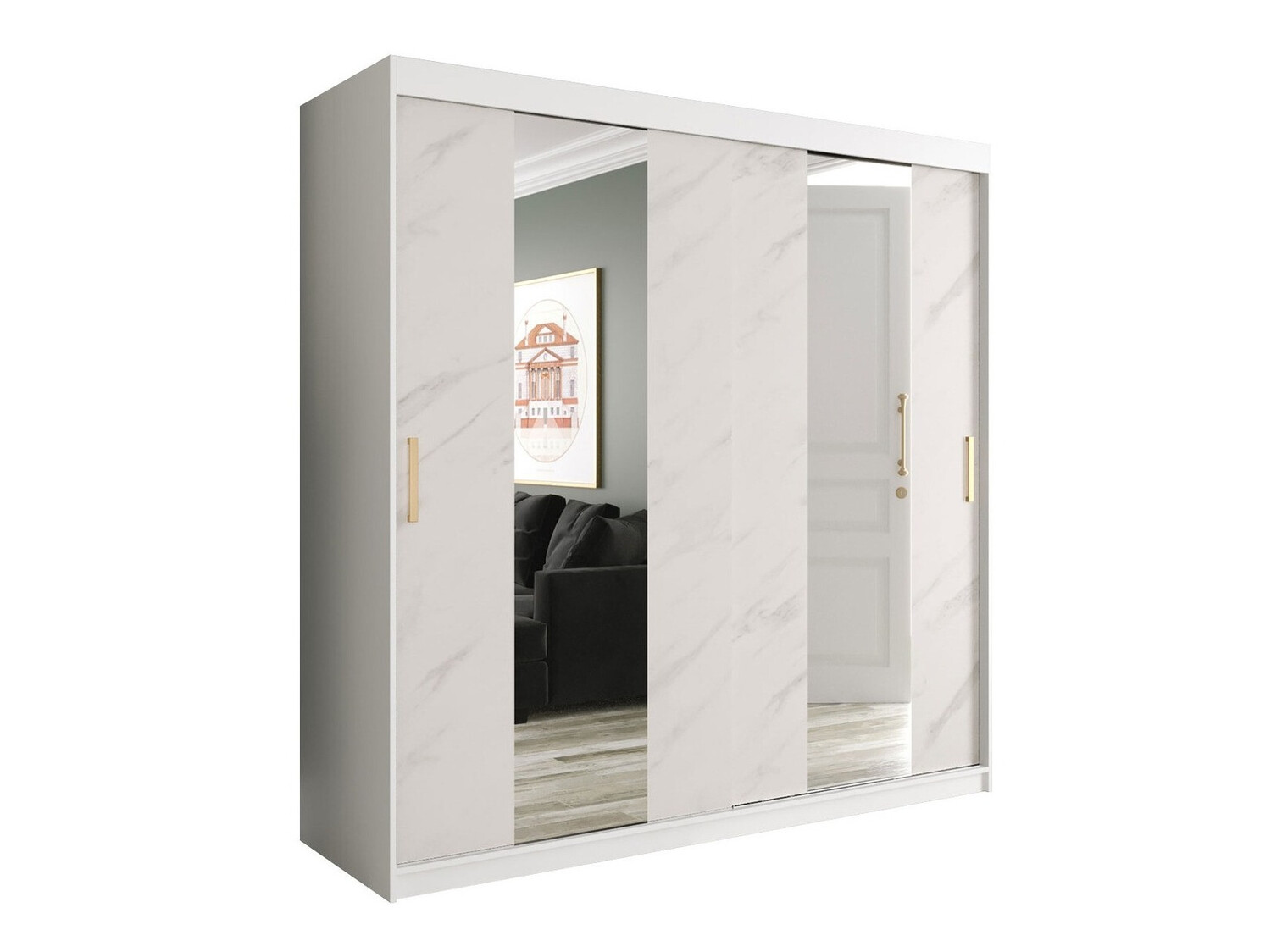 Gardróbszekrény Hartford 244 (Matt fehér + Fehér márvány)