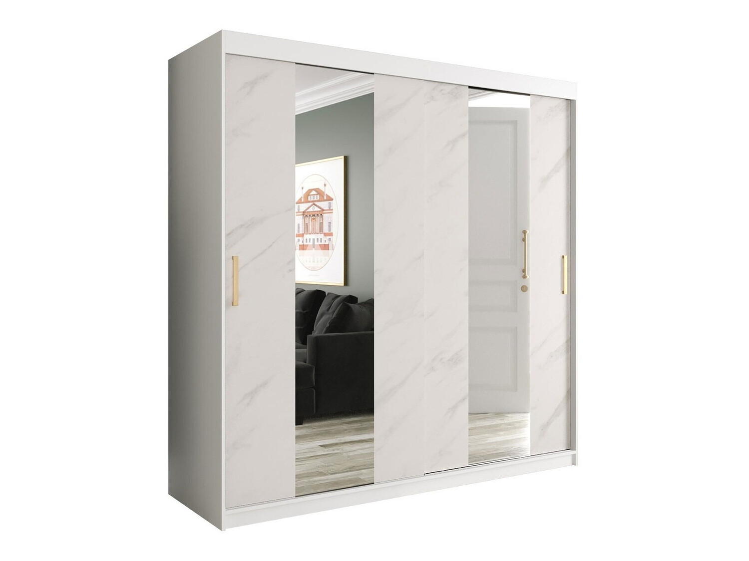 Gardróbszekrény Hartford 244 (Matt fehér + Fehér márvány)