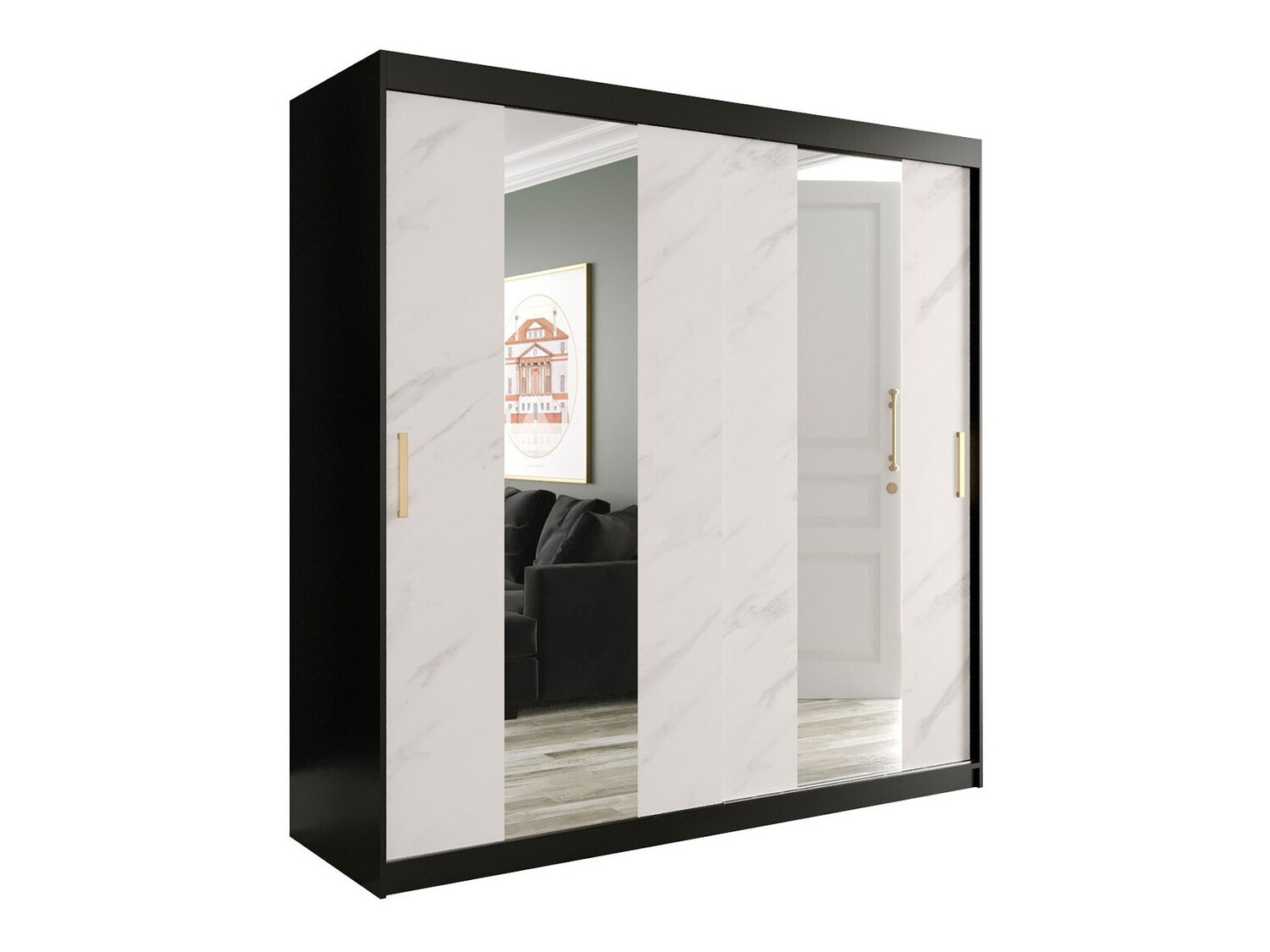 Gardróbszekrény Hartford 244 (Matt fekete + Fehér márvány)