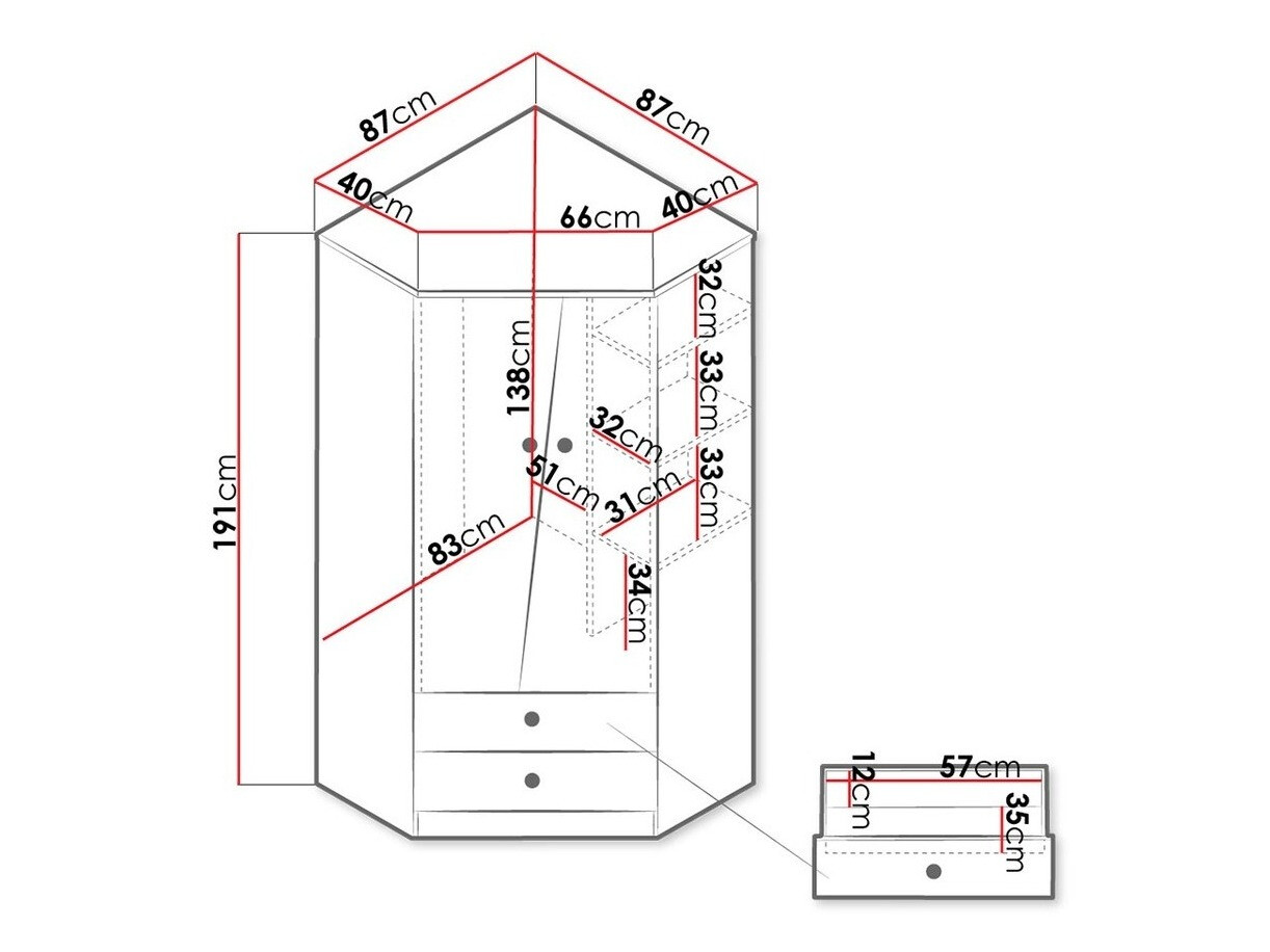 Sarokszekrény Almira 101 (Artisan tölgy + Fehér)