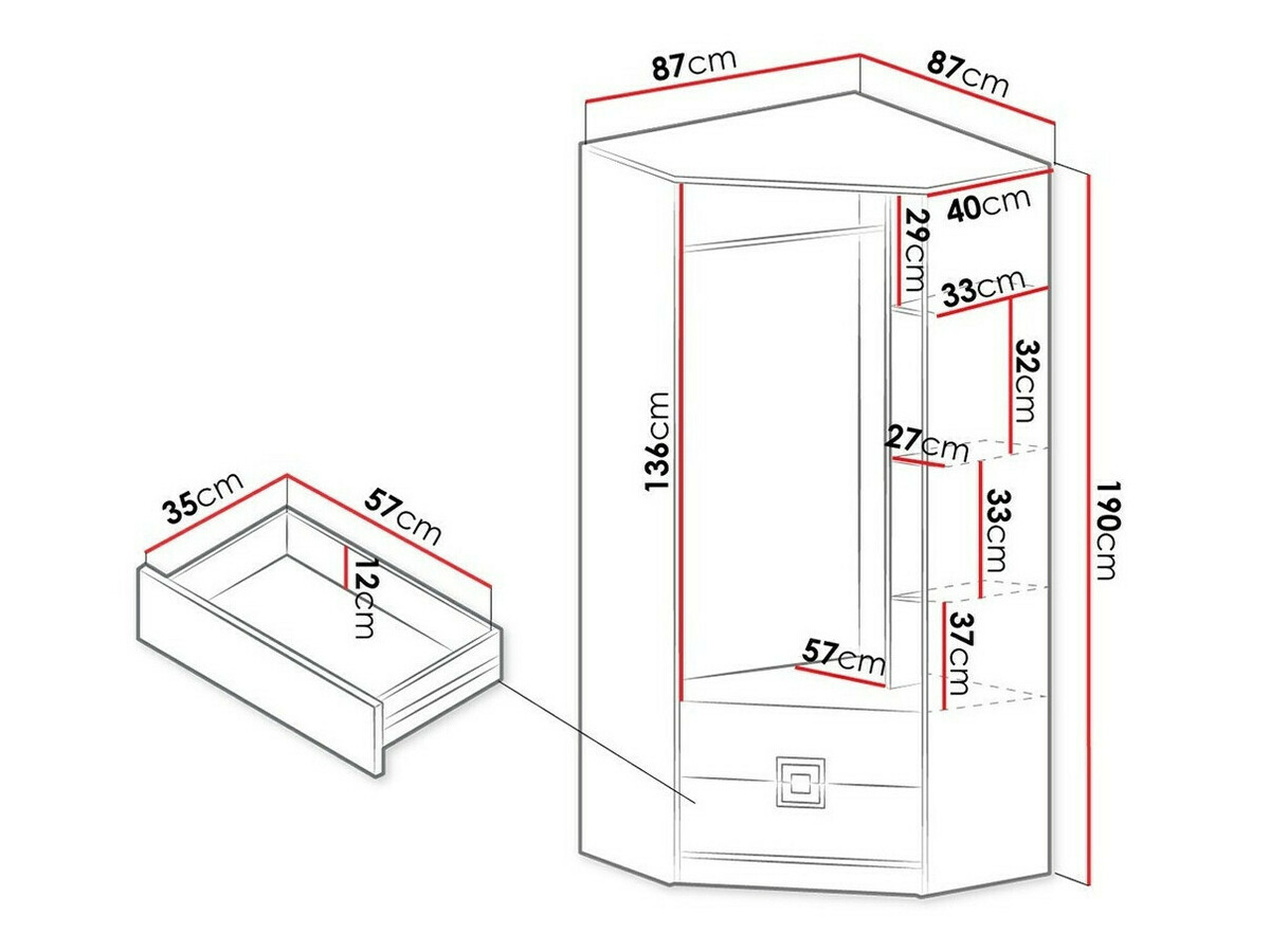 Sarokszekrény Tolfere 102 (Világos tölgy + Fehér + Türkiz)