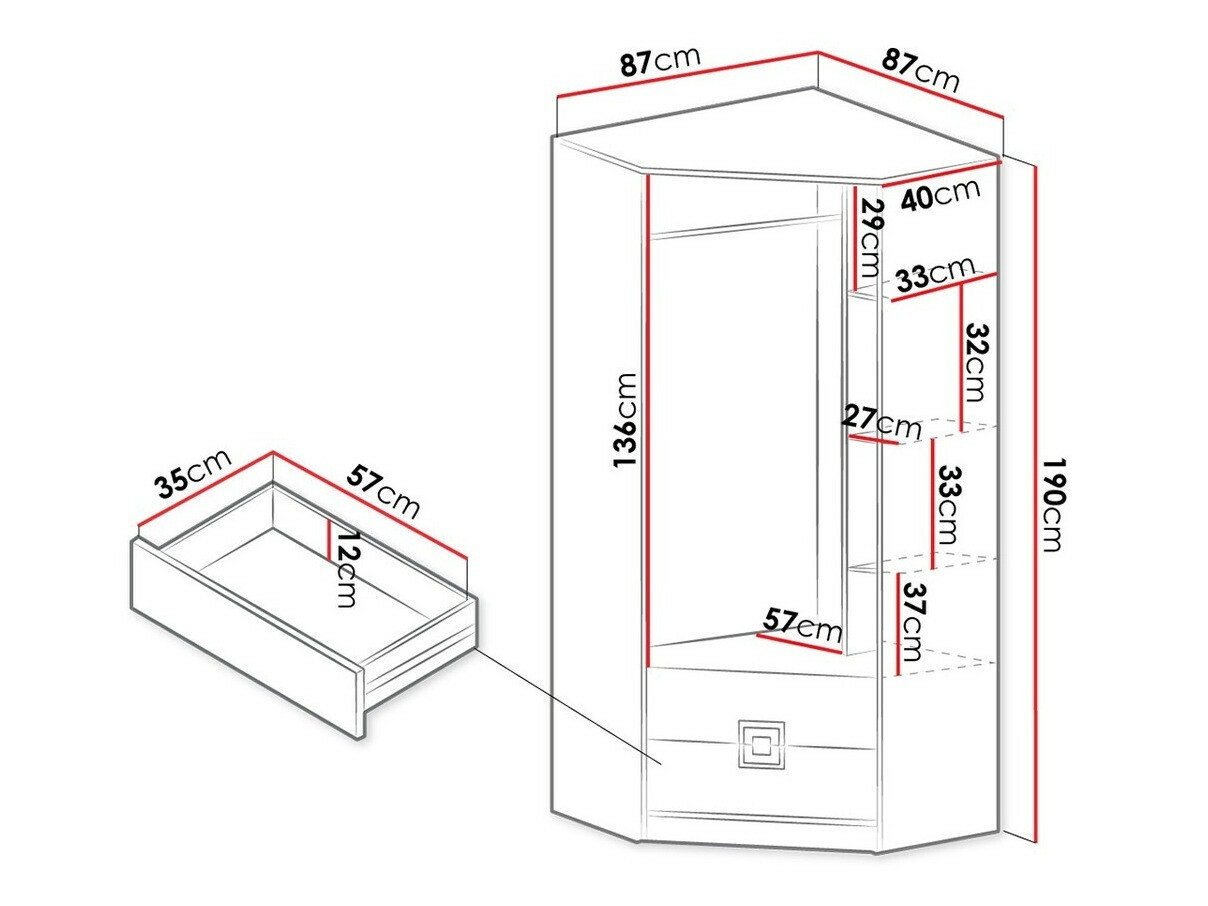 Sarokszekrény Tolfere 102 (Világos tölgy + Fehér)