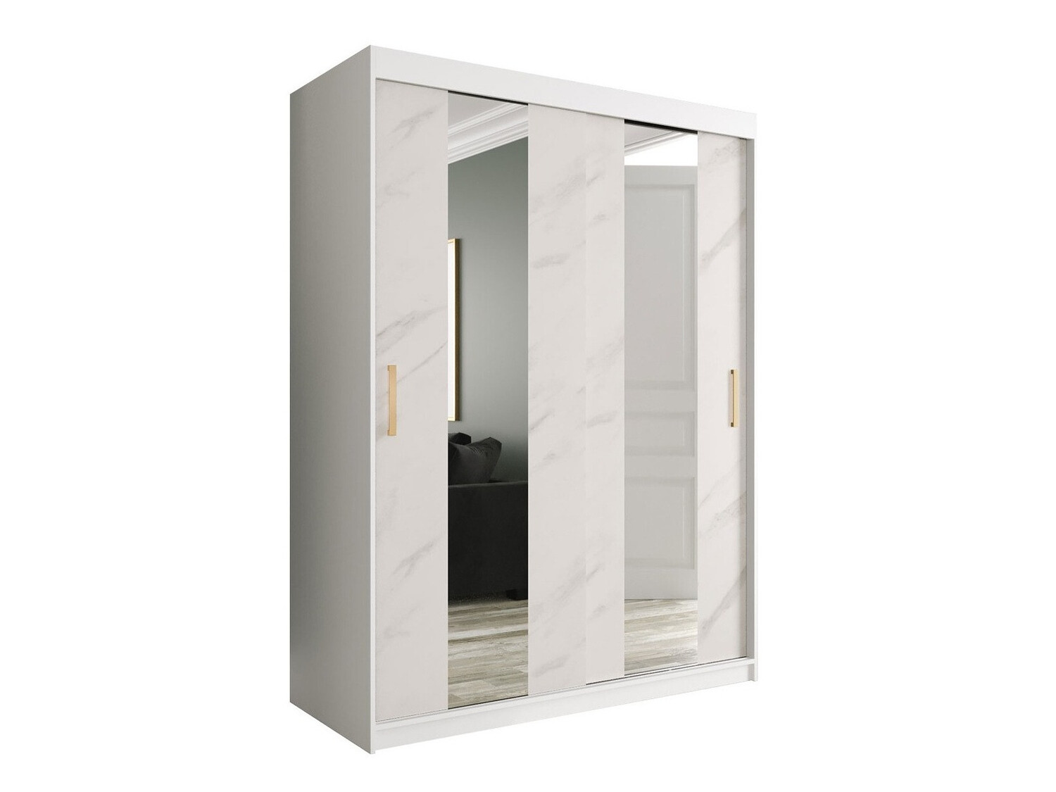 Gardróbszekrény Hartford 242 (Matt fehér + Fehér márvány)