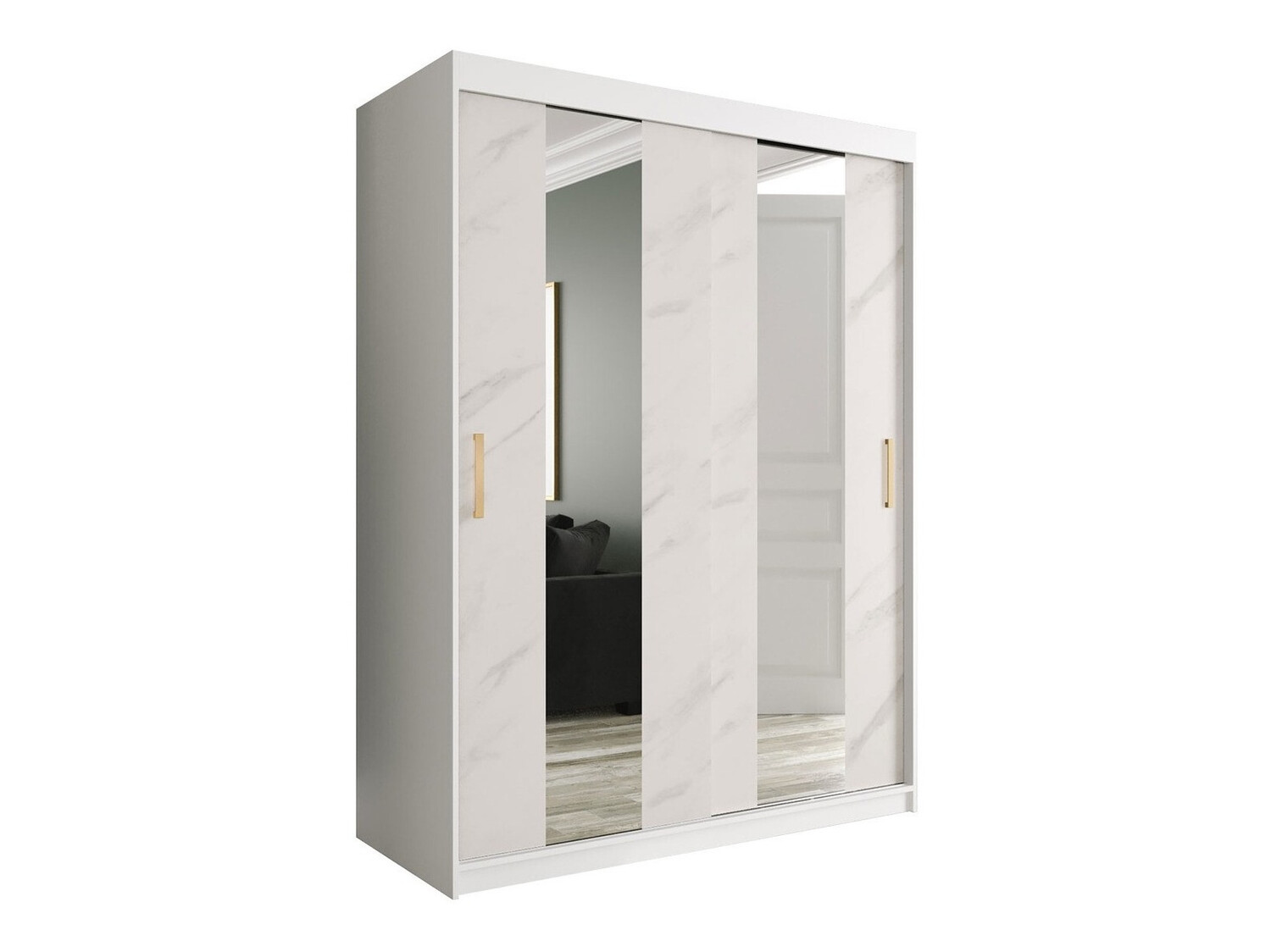 Gardróbszekrény Hartford 242 (Matt fehér + Fehér márvány)