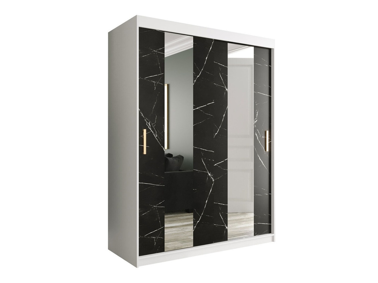 Gardróbszekrény Hartford 242 (Matt fehér + Fekete márvány)