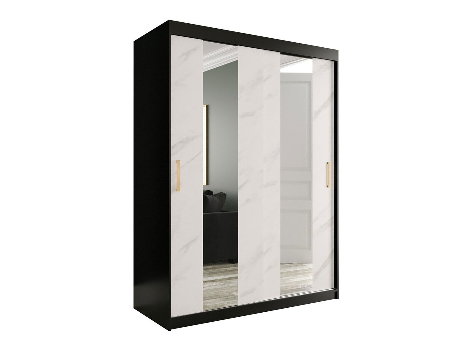 Gardróbszekrény Hartford 242 (Matt fekete + Fehér márvány)