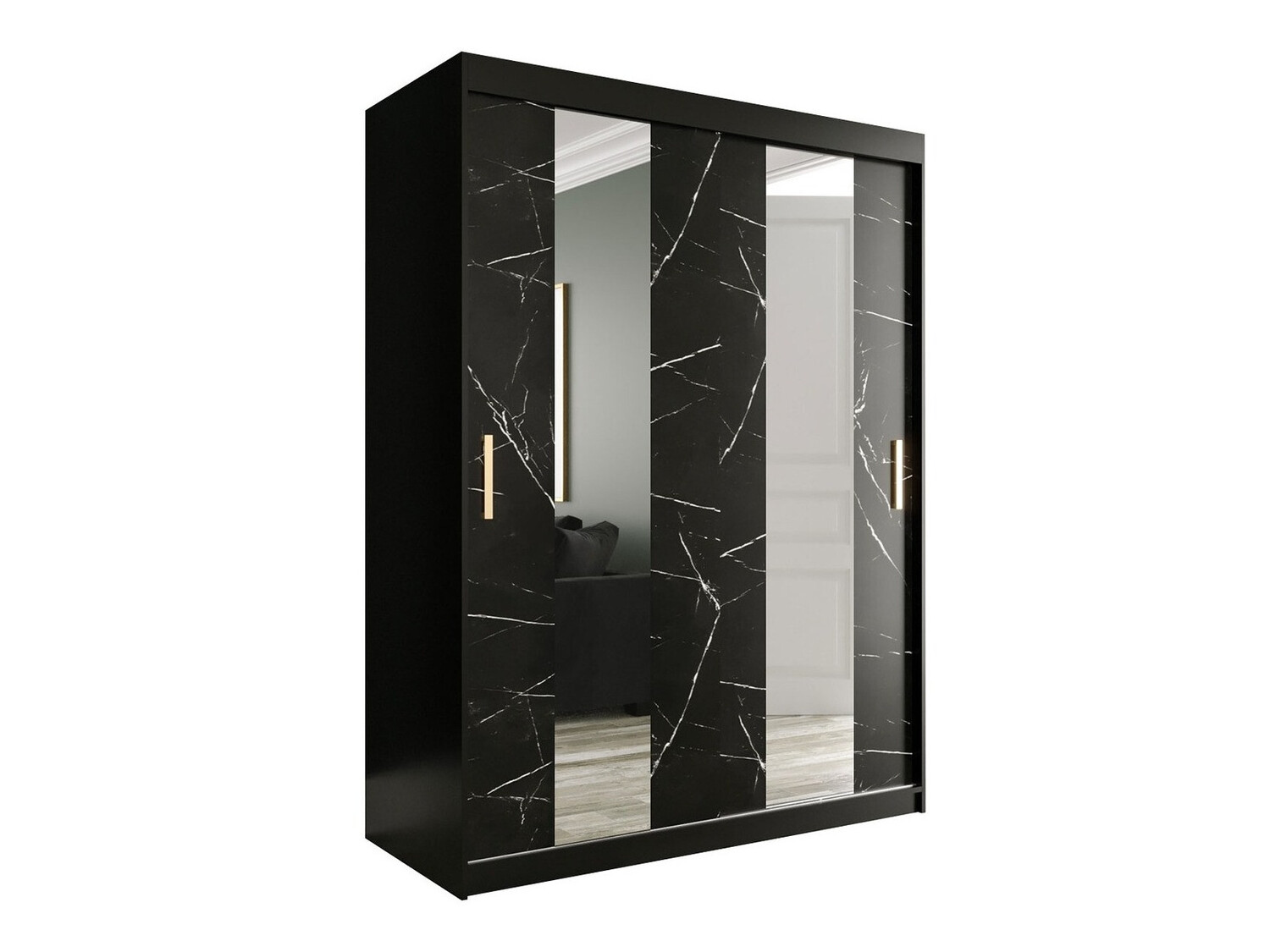 Gardróbszekrény Hartford 242 (Matt fekete + Fekete márvány)