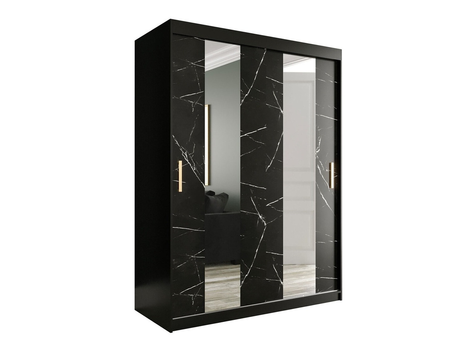 Gardróbszekrény Hartford 242 (Matt fekete + Fekete márvány)