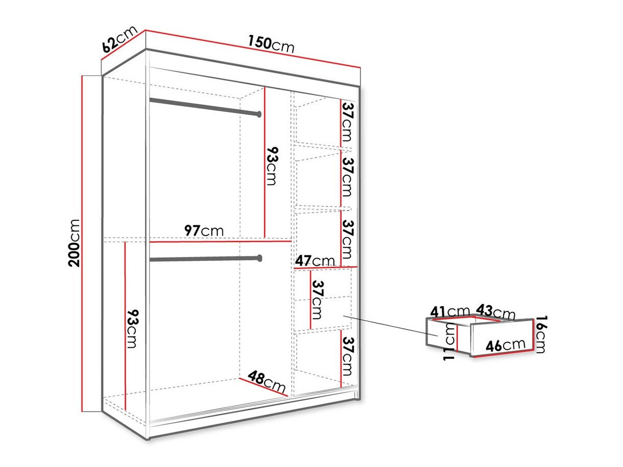 Gardróbszekrény Hartford 242 (Matt fekete + Fekete márvány)
