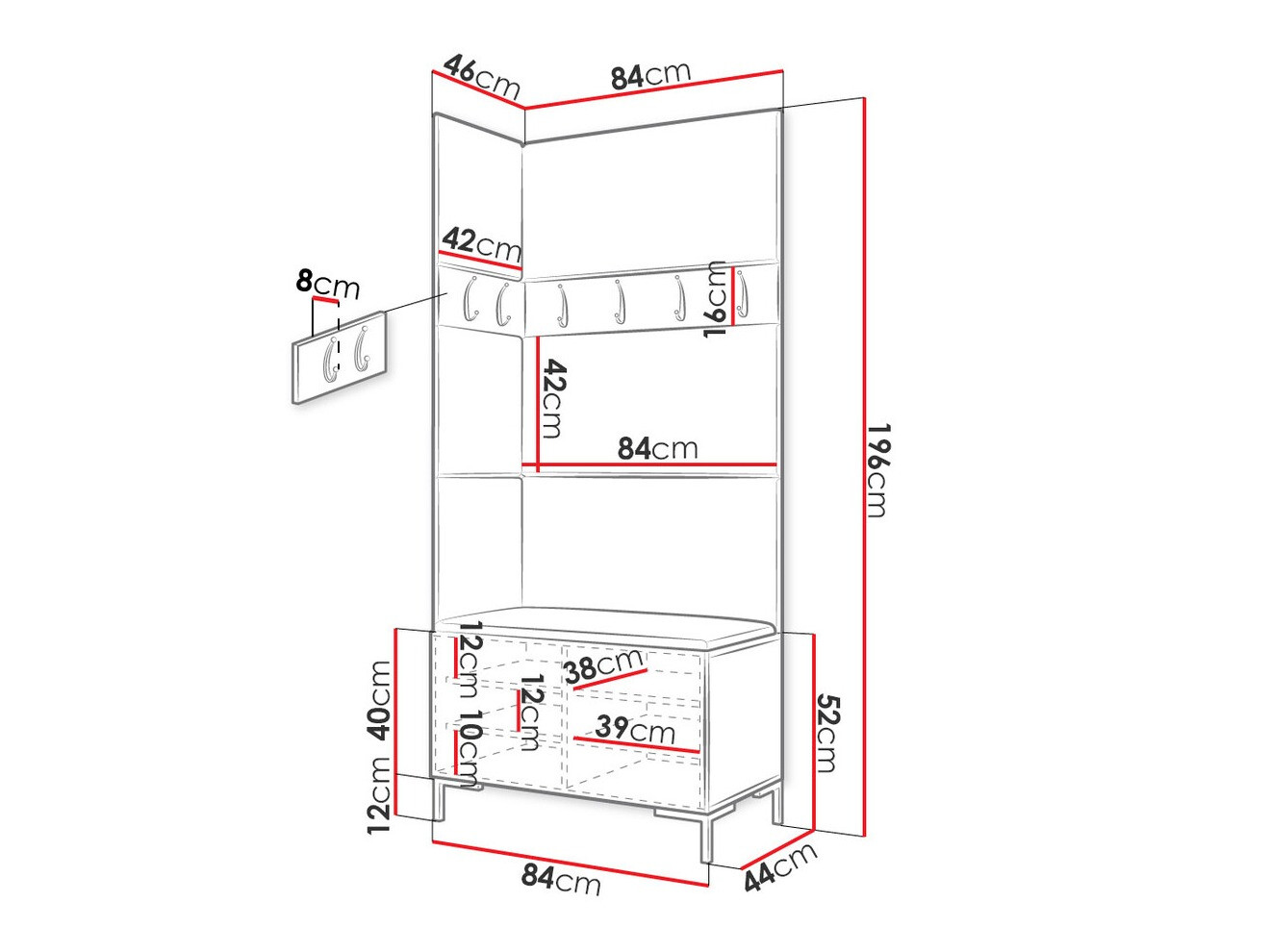 Előszoba garnitúra Tivsoa 103 (Fehér)