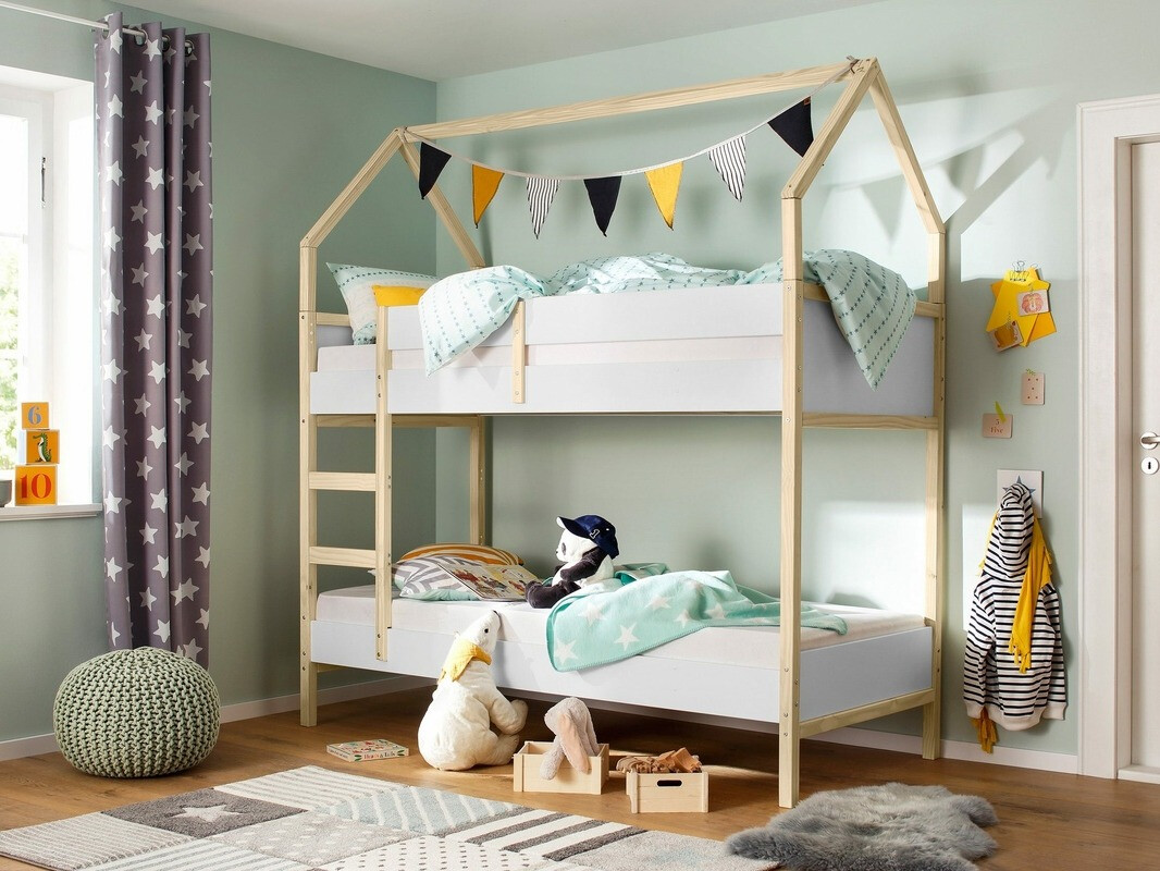 Emeletes ágy Fenmele 101 (Fehér + Világos fa)