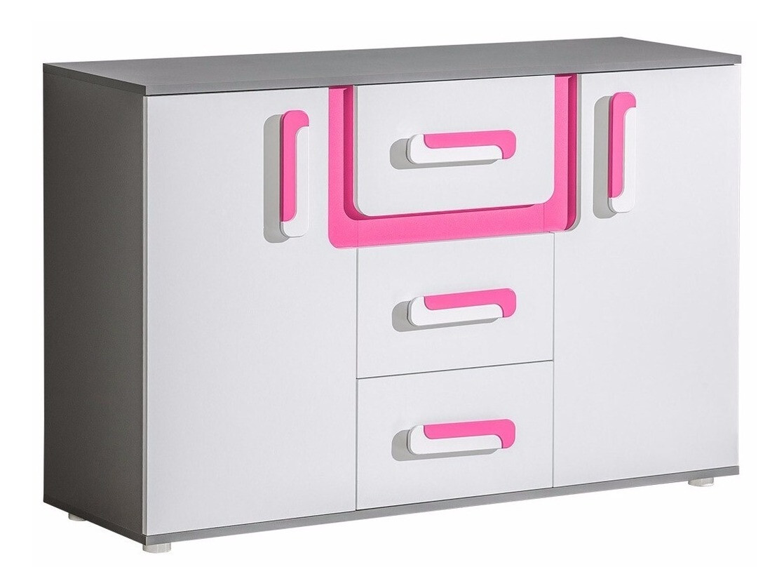 Komód Levtala 107 (Antracit + Fehér + Rózsaszín)