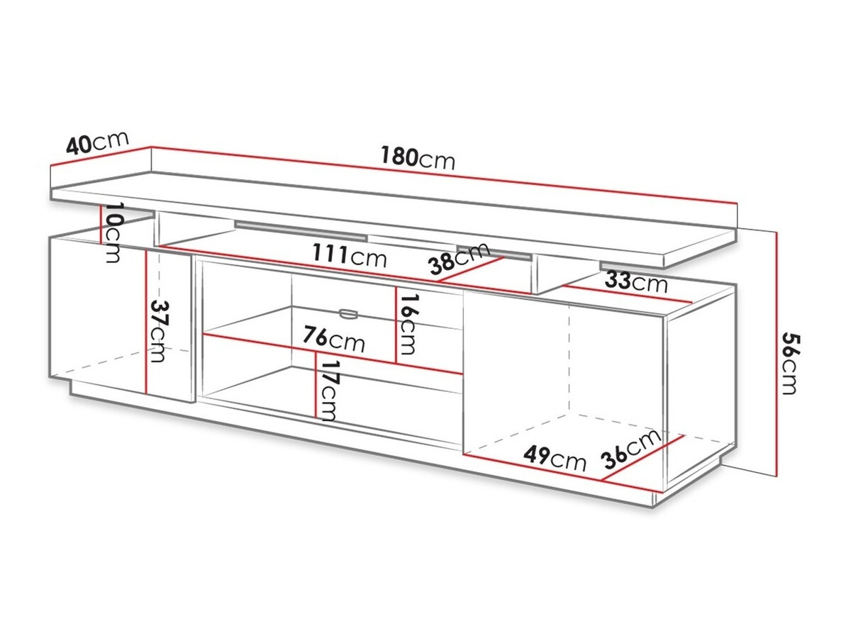 TV-állvány Charlotte 138 (Fekete + Fényes fekete)