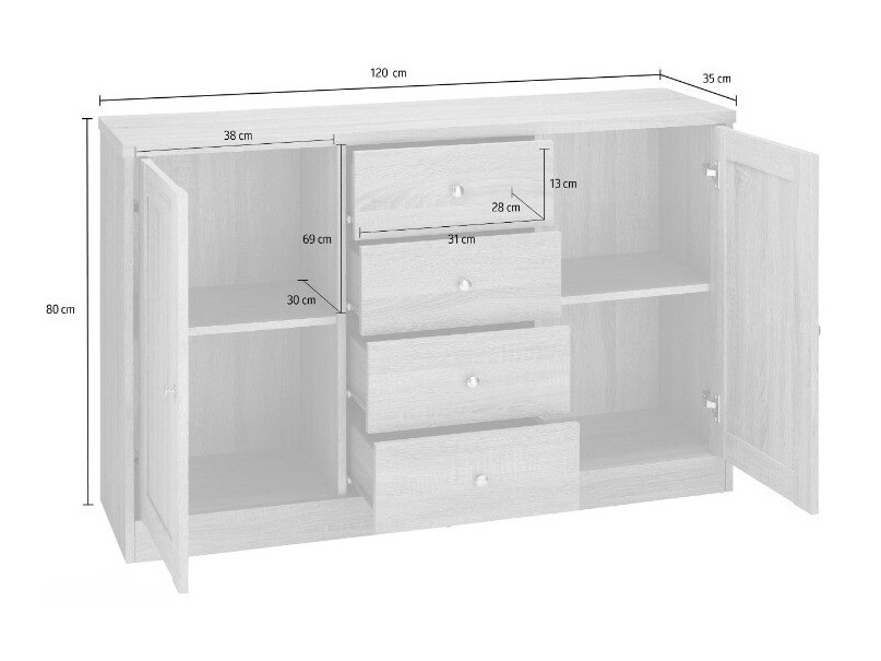 Komód Cirtene 105 (Fehér + Tölgy)