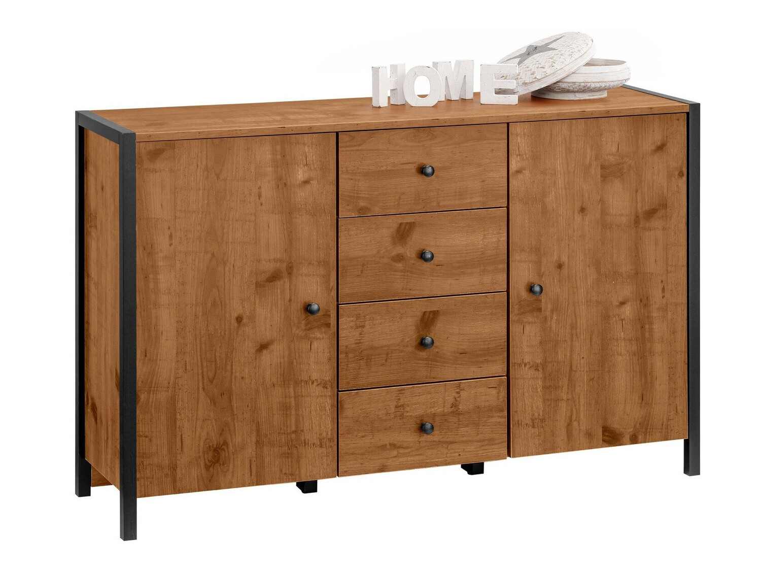 Komód Larnovo 103 (Sötét tölgy + Fekete)