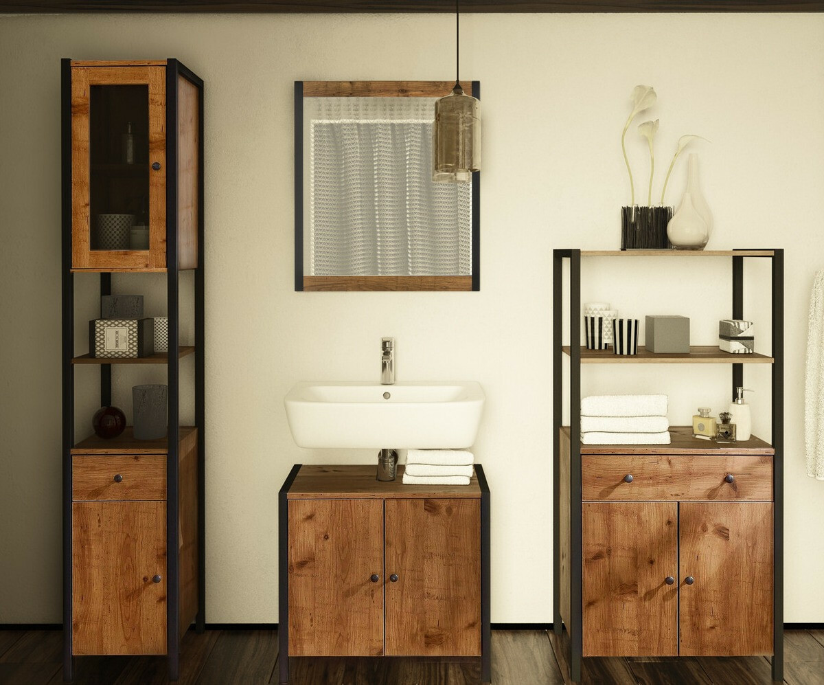 Mosdó alatti álló szekrény Larnovo 113 (Sötét tölgy + Fekete)