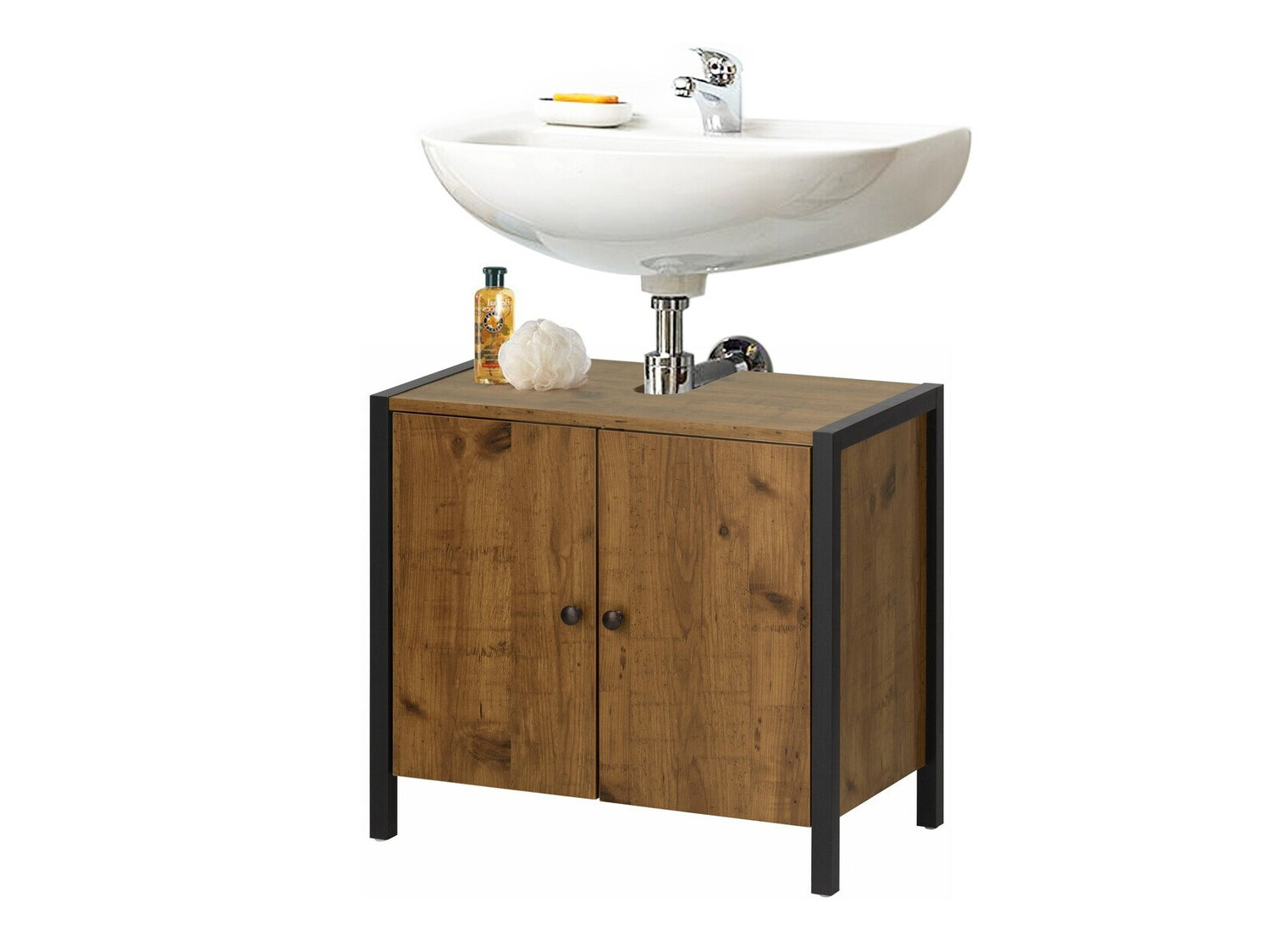 Mosdó alatti szekrény Larnovo 113 (Sötét tölgy + Fekete)