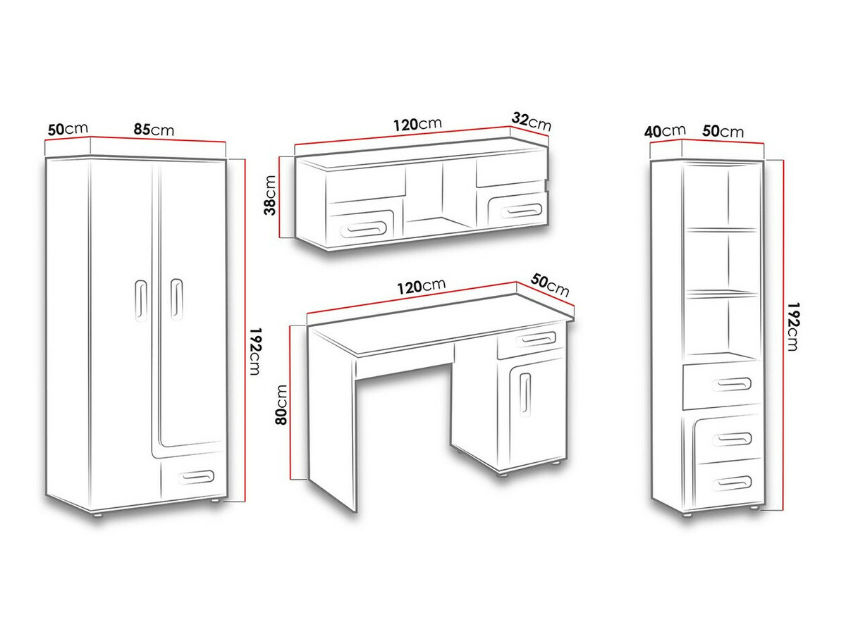 Gyerekszoba garnitúra Levtala 120 (Antracit + Fehér + Rózsaszín)