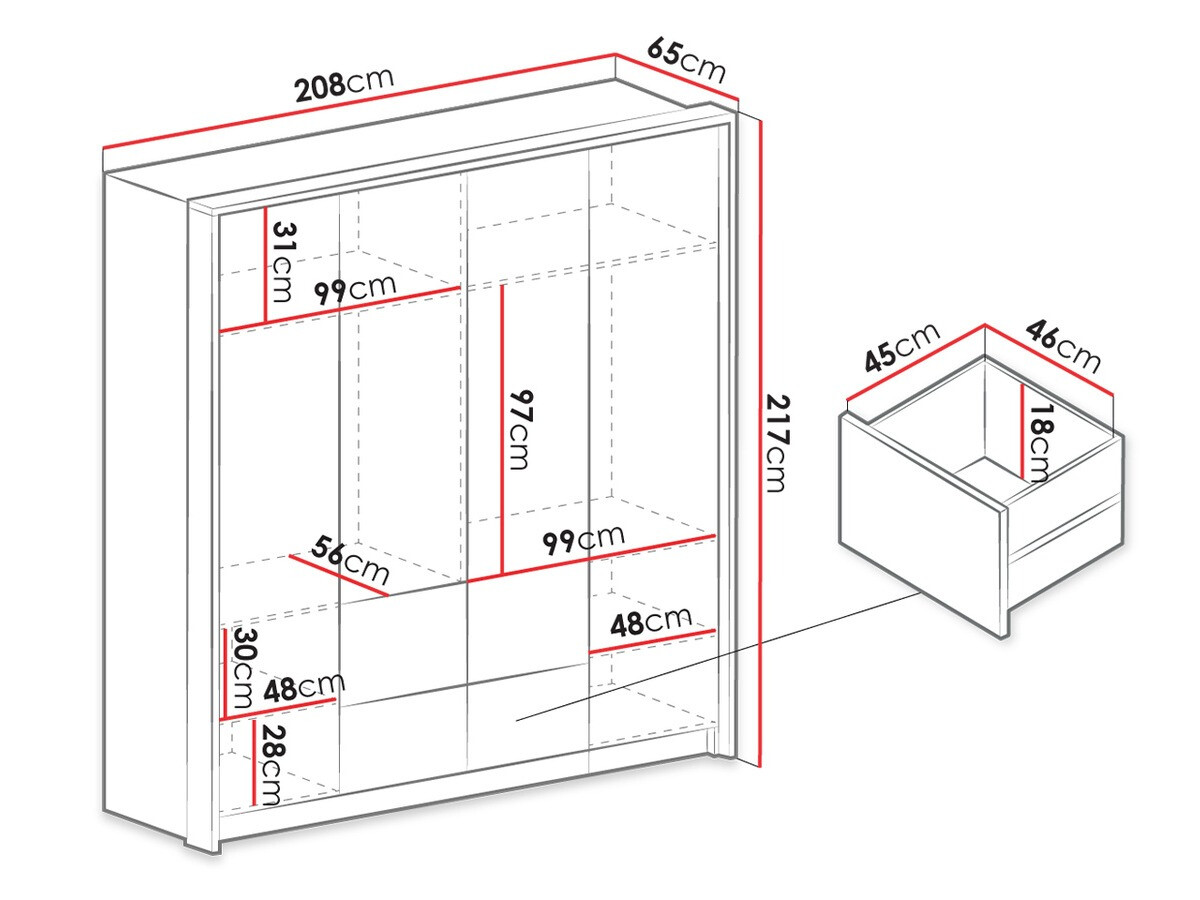 Gardróbszekrény Honolulu 139 (Grafit)