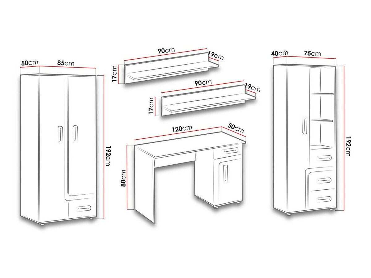 Gyerekszoba garnitúra Levtala 122 (Antracit + Fehér + Rózsaszín)