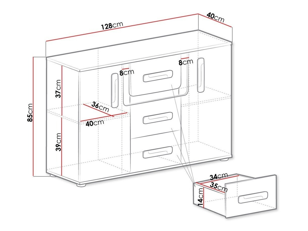 Komód Aviseve 102 (Antracit + Fehér)