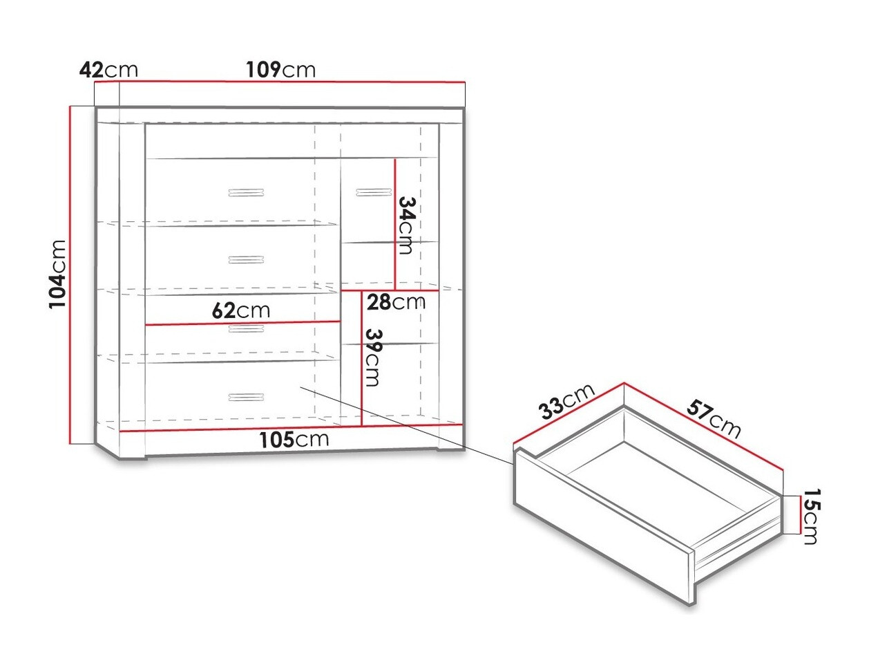 Komód Serfeno 115 (Sötét hamuszürke)