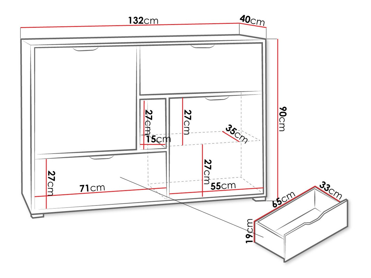 Komód Providence H103 (Grafit + Artisan tölgy + Fehér)